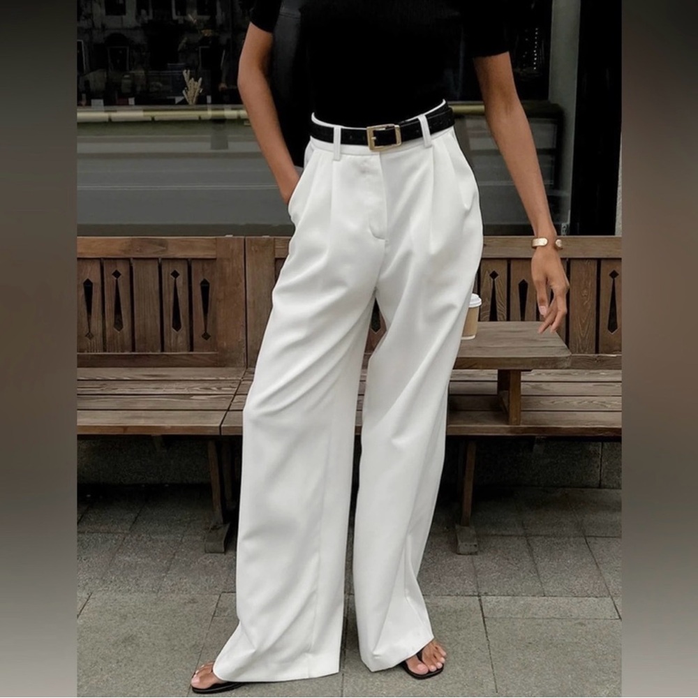 Elegant High-Waist Wide-Leg White Pants